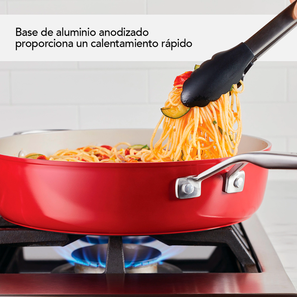 Sartén Kitchenaid 84849 C/Tapa Antiadherente Cerámico Anodizado Duro 4,7L Rojo (Tai)