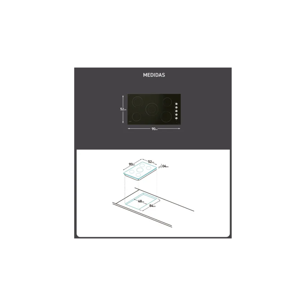 Anafe Eléctrico CANDY EVC915SK-12 5 Zonas 90 Cm Vitrocerámico Black