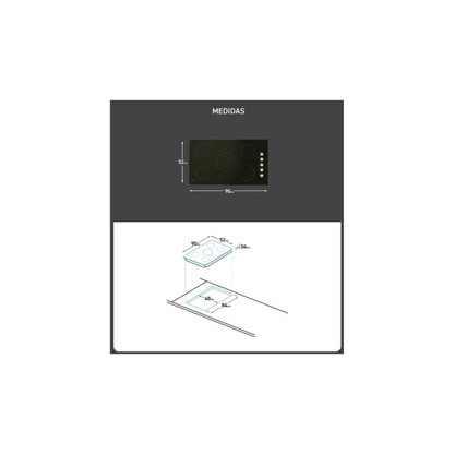 Anafe Eléctrico CANDY EVC915SK-12 5 Zonas 90 Cm Vitrocerámico Black