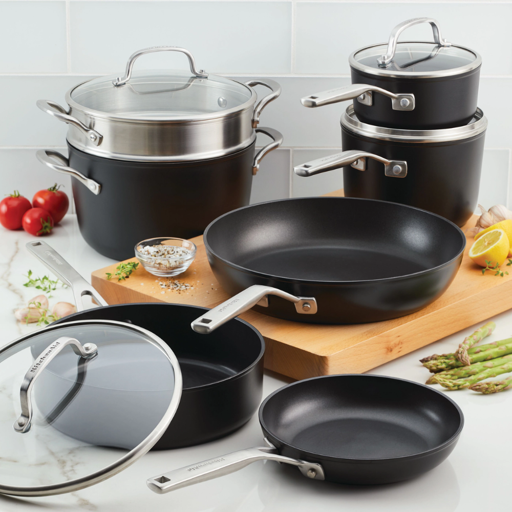 Batería de cocina Kitchenaid 80120 Antiadherente Inducción Anodizado Acero Inox 11 Piezas