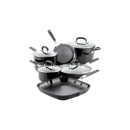 Batería De Cocina Kitchenaid 84800 Antiadherente Anodizado Duro 10 Piezas Negro Onyx