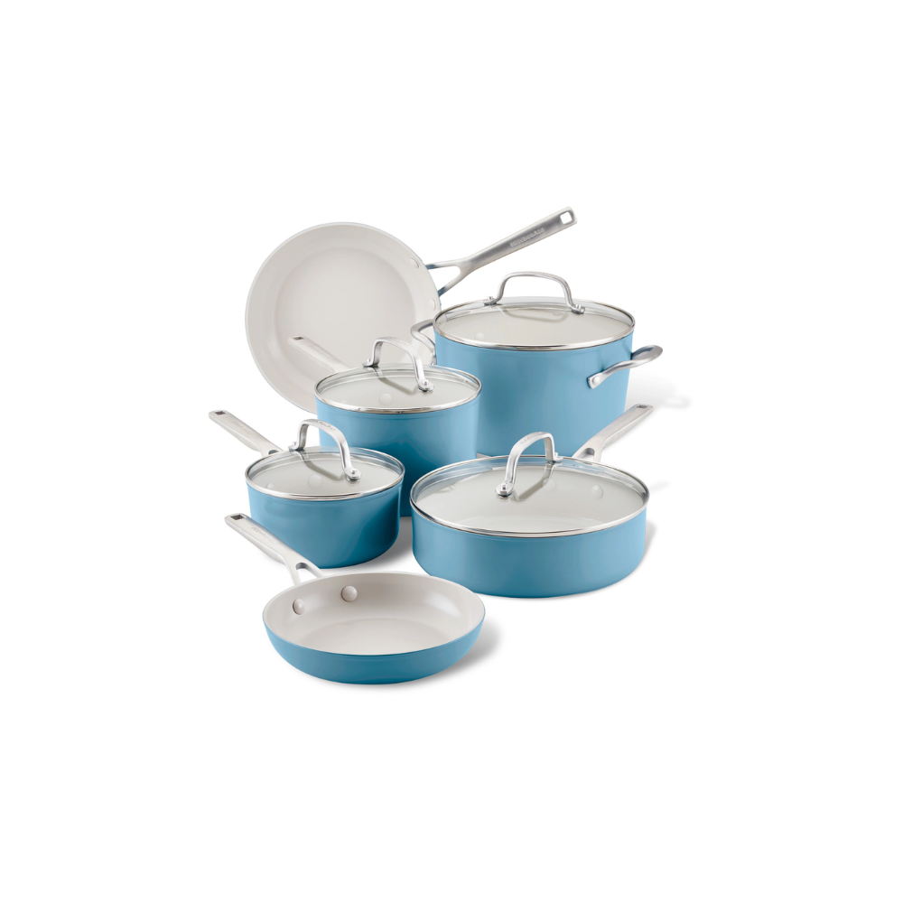 Batería De Cocina KitchenAid 84815 Antiadherente Cerámico Anodizado Duro 10 Piezas Azul