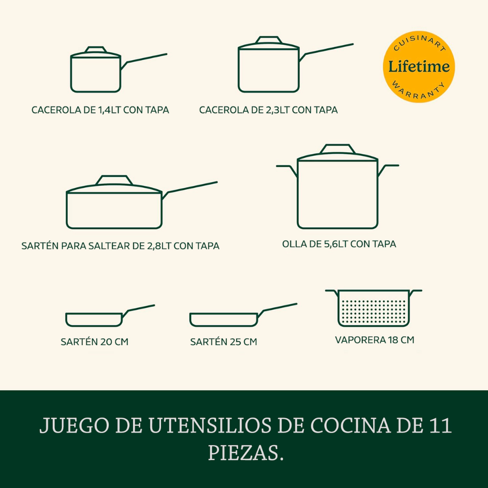 Batería De Cocina Cuisinart 54c-11bk 11 Piezas Antiadherente Cerámico