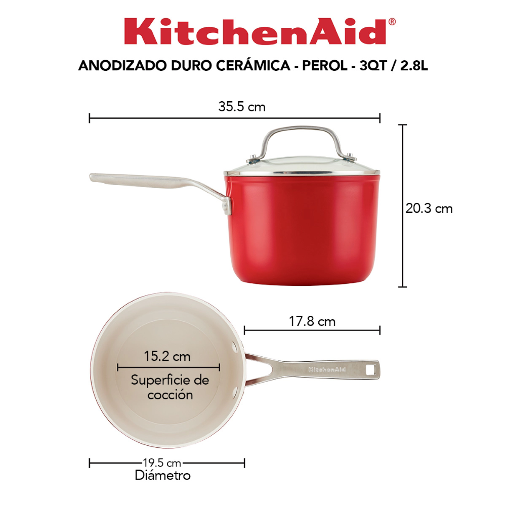 Olla Con Tapa KitchenAid 84848 2,8 Lts Cerámica Antiadherente Rojo