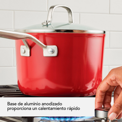 Olla Con Tapa KitchenAid 84848 2,8 Lts Cerámica Antiadherente Rojo