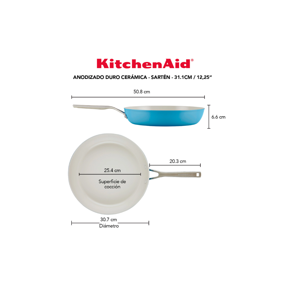 Sartén Kitchenaid 84817 Antiadherente Cerámico Anodizado Duro 31 Cm Azul Velvet (Tai)