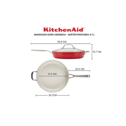 Sartén Kitchenaid 84849 C/Tapa Antiadherente Cerámico Anodizado Duro 4,7L Rojo (Tai)