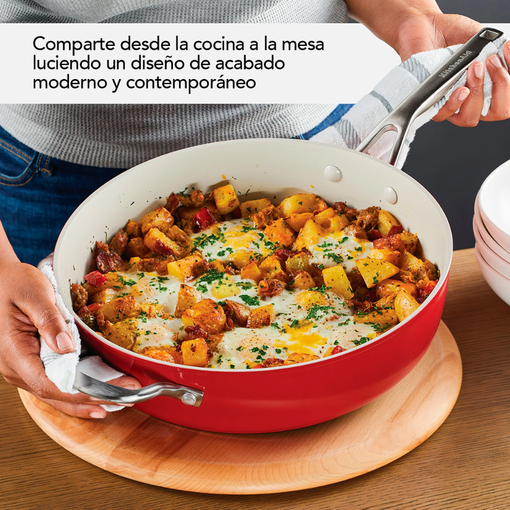 Sartén Kitchenaid 84849 C/Tapa Antiadherente Cerámico Anodizado Duro 4,7L Rojo (Tai)