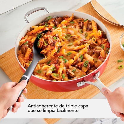 Sartén Kitchenaid 84849 C/Tapa Antiadherente Cerámico Anodizado Duro 4,7L Rojo (Tai)