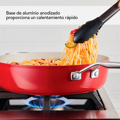 Sartén Kitchenaid 84849 C/Tapa Antiadherente Cerámico Anodizado Duro 4,7L Rojo (Tai)