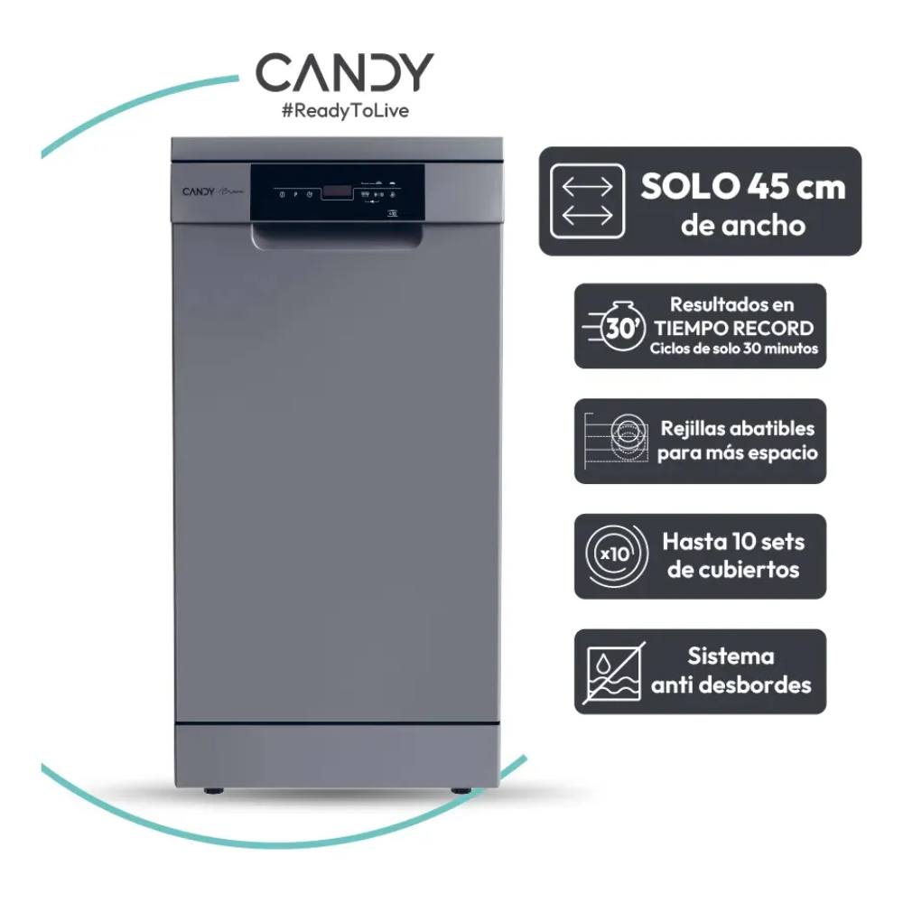 Lavavajillas CANDY CDPH2D1047  10 Cubiertos 45 CM Silver