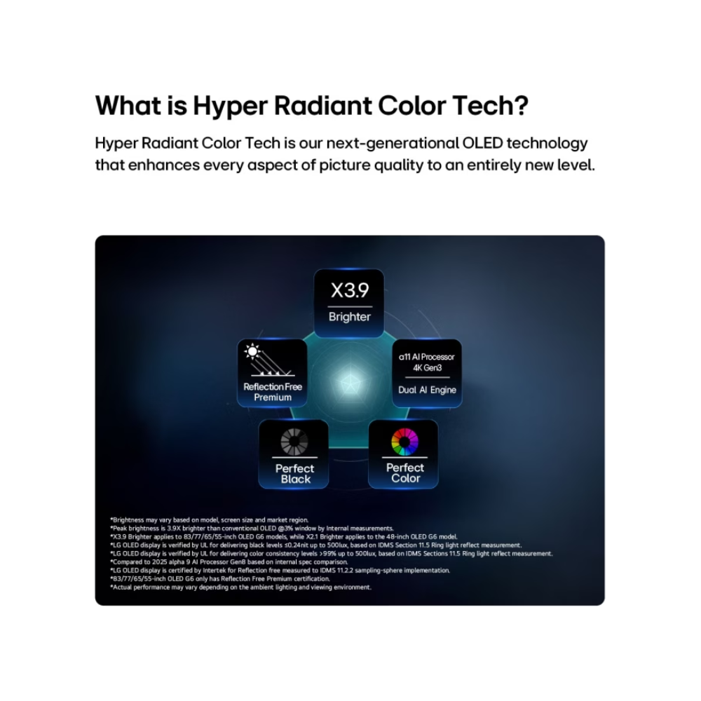 TV OLED77G6PSA  LG OLED evo AI 77" 4K UHD  Smart TV  Procesador α11 AI Gen3 4K  Hyper Radiant Color Tech  Perfect Black  Dolby Vision HDR  webOS con IA
