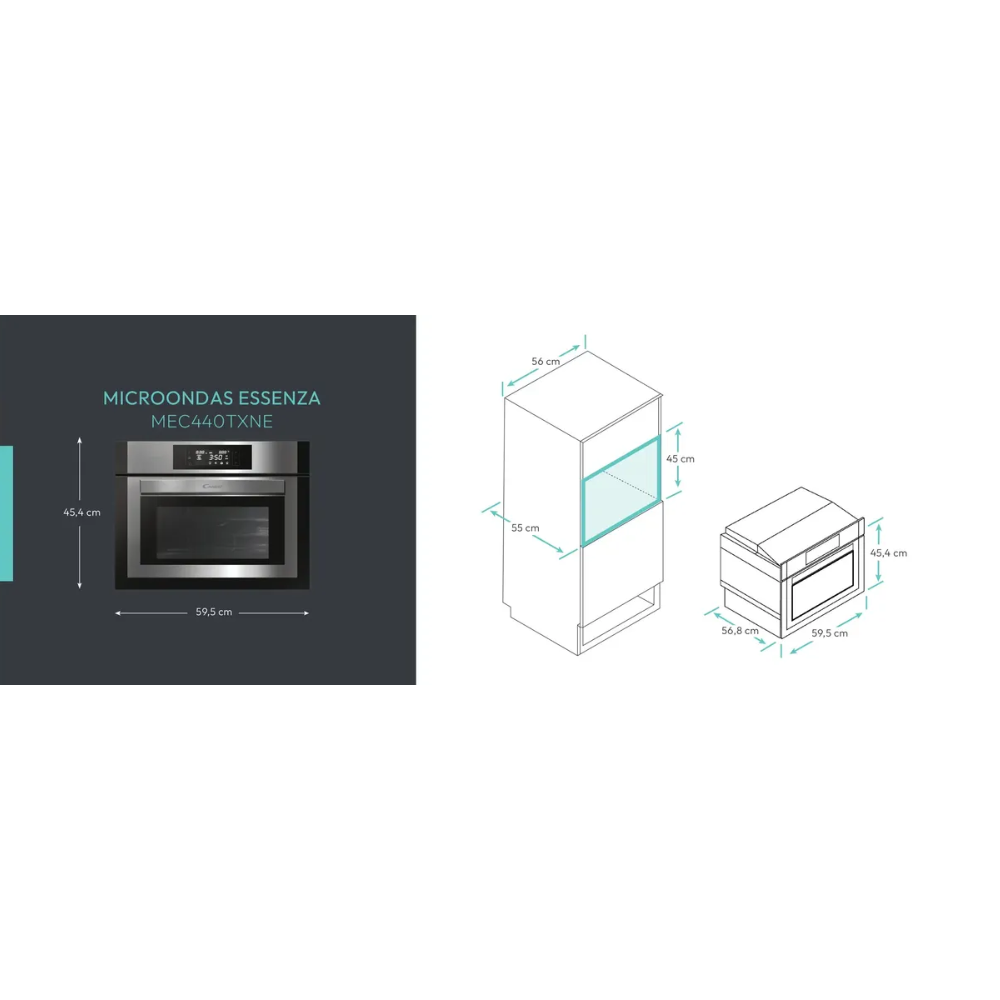 Microondas Empotrable CANDY MEC440TXNE 40L Convección Grill Control Touch Silver