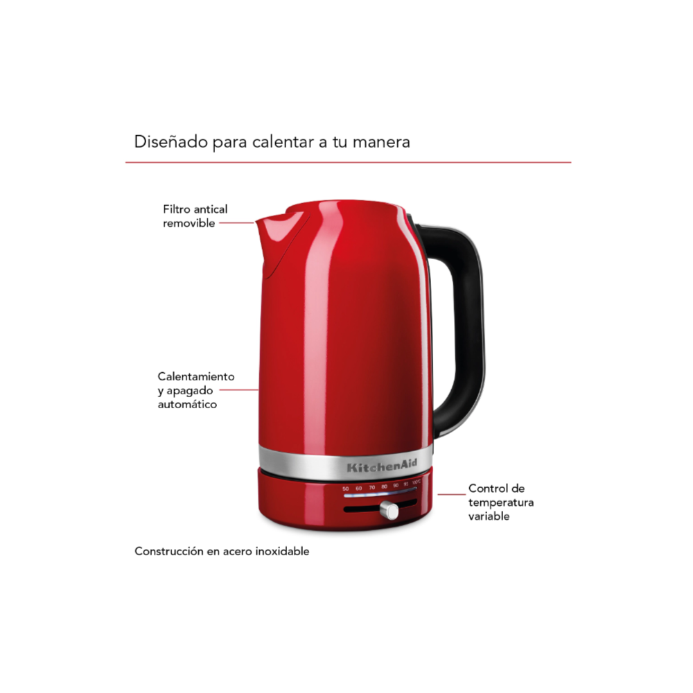 Pava Electrica KITCHENAID LKEK1701RER 1,7Lts 1500W Acero inox Rojo