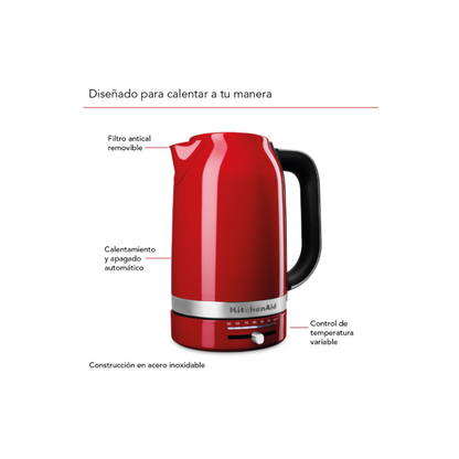 Pava Electrica KITCHENAID LKEK1701RER 1,7Lts 1500W Acero inox Rojo