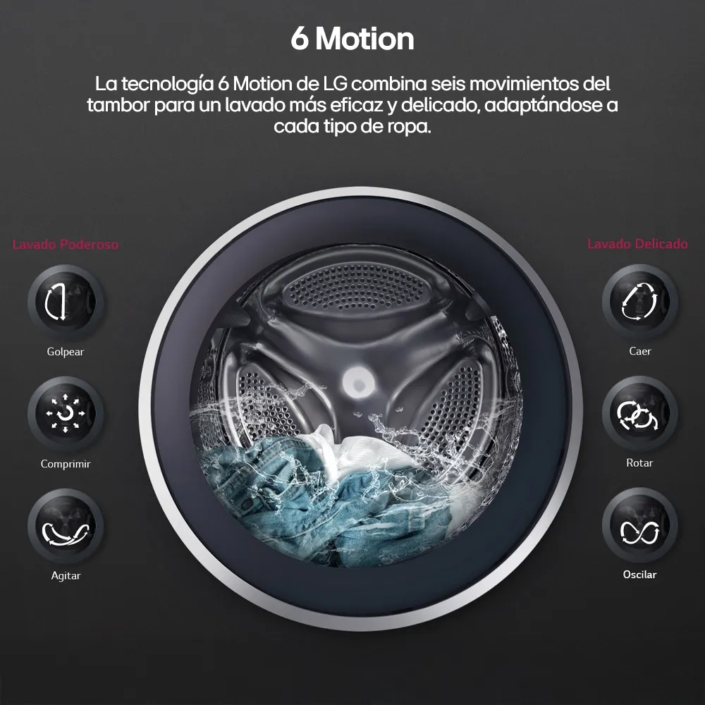 Lavarropas LG WM65GMVFS6 Carga Frontal 6.5 Kg Inverter 1200 RPM Lavado a Vapor Negro