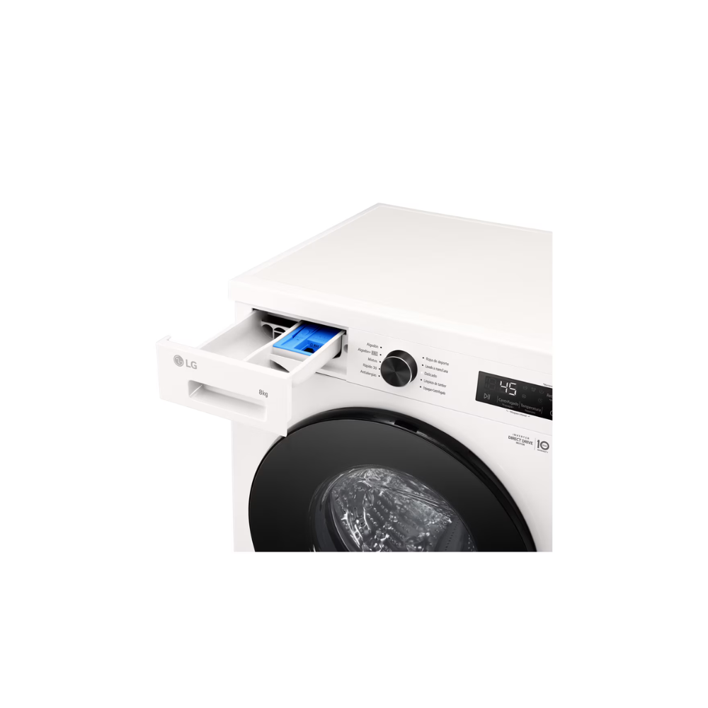 Lavarropas LG WM80GWVFS6  Carga Frontal 8 Kg Inverter 1200 RPM Lavado a Vapor Blanco