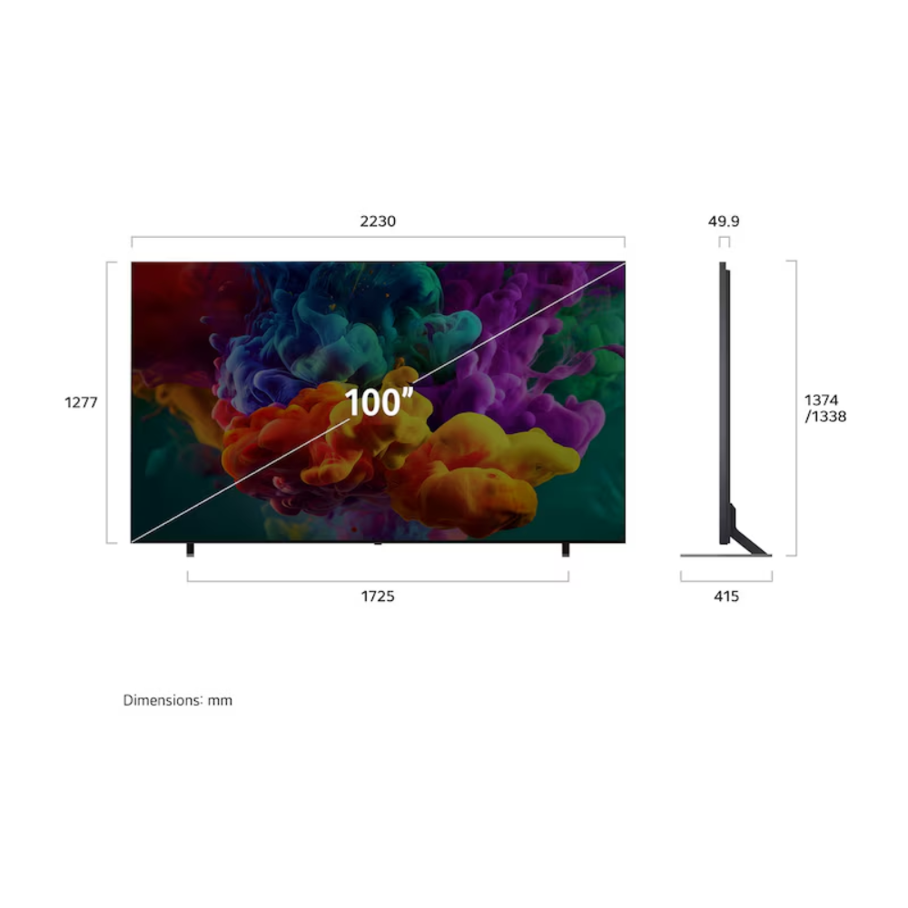 TV 100QNED85BS LG QNED evo AI 100" 4K UHD · Smart TV Mini LED Dynamic QNED Color Pro  Precision Dimming Pro  Procesador α8 AI 4K  HDR  webOS con IA